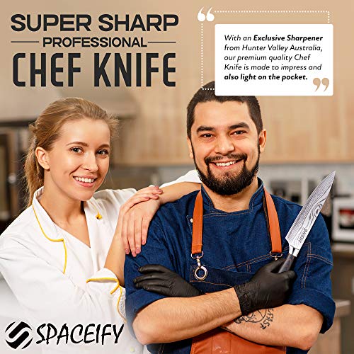 Cuchillo de chef SPACEIFY 8 pulgadas Cuchillo de cocina con afilador de cuchillos, juego de cuchillos de acero inoxidable alemán con mango ergonómico, cuchillos de cocina para cocina profesional