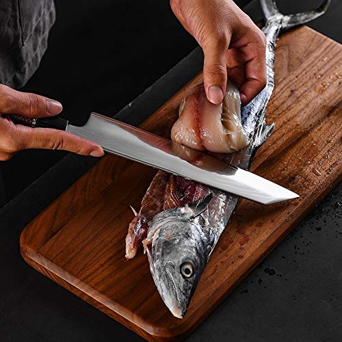 Cuchillo filetear japonesa acero de Damasco Cuchillo Sashimi casa cocina corte de sushi de salmón con el cuchillo de la manija del cuerno del búfalo (Color : 10 inches Sushi Knives)