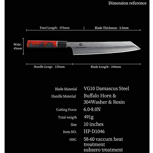 Cuchillo filetear japonesa acero de Damasco Cuchillo Sashimi casa cocina corte de sushi de salmón con el cuchillo de la manija del cuerno del búfalo (Color : 10 inches Sushi Knives)