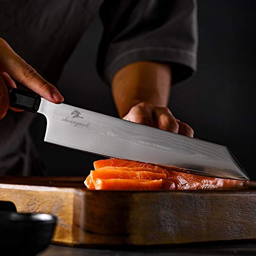 Cuchillo filetear japonesa acero de Damasco Cuchillo Sashimi casa cocina corte de sushi de salmón con el cuchillo de la manija del cuerno del búfalo (Color : 10 inches Sushi Knives)