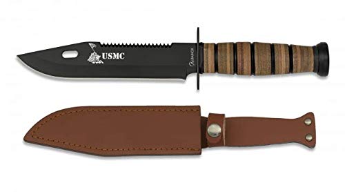 Cuchillo USMC Hoja 18 cm para Caza, Pesca, Camping, Outdoor, Supervivencia y Bushcraft Albainox 32424 + Portabotellas de regalo