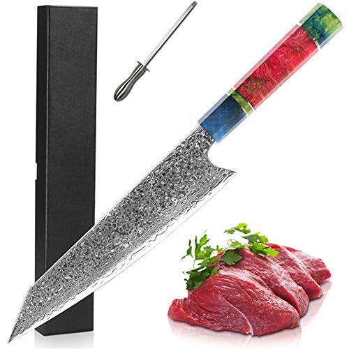 Cuchillos cocina Japonés de Damasco del cuchillo del cocinero de 8 pulgadas cuchillo de la cuchilla Nakiri 67 Las capas VG 10 Mango acero de Damasco cuchillo de cocina de madera solidificada Damasco