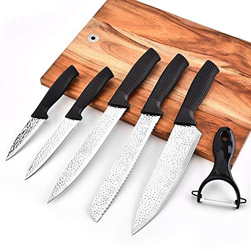 Cuchillos cocina juego Acero inoxidable 6pcs Set de cuchillos de cocina fruta de pelado Utilidad Santoku chef cortar pan cuchillo de cocina (Color : 6pcs Kitchen Knives)