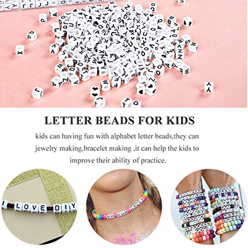 Cuentas de letras Abalorios Letras Redondas Cuentas Alfabeto para Pulseras DIY Manualidades (1250 Blanco)