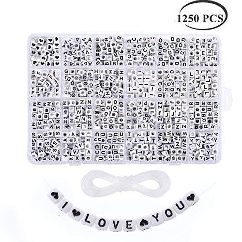 Cuentas de letras Abalorios Letras Redondas Cuentas Alfabeto para Pulseras DIY Manualidades (1250 Blanco)