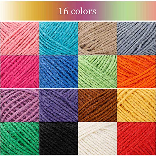 Cuerda de Cáñamo Colorido Cuerdas de Yute Natural 16 Colores 2 mm 3 Capas para Artesanía Manualidades Decoraciones Totalmente, 400m en Total