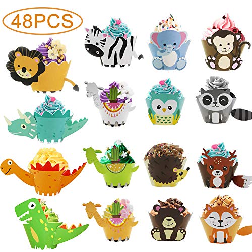 Cupcake Toppers Wrappers - WENTS 48Piezas Cupcake Topper de Tarta Magdalenas Decoración y Doble Cara Cupcake Wrappers para Niños Infantiles Fiestas de Cumpleaños Decoración Suministros