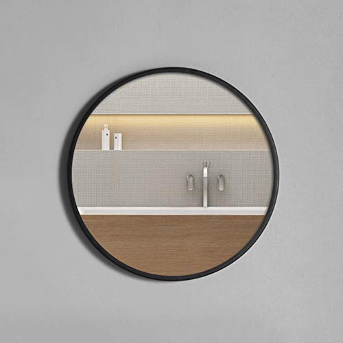 CZY Espejo de Baño Simple Nórdico Inodoro de Moda Hierro Forjado Espejo Redondo Colgante de Pared Perforación Libre Ducha Espejo Redondo,Negro