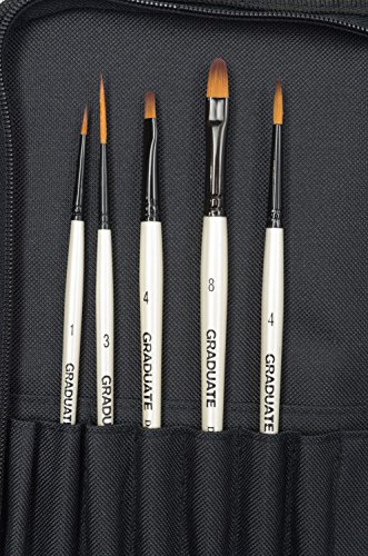 Daler Rowney Estuche con Cremallera con 10 Pinceles Graduate: Redondo 1, 4, 8, Liner Largo 3, Lengua de Gato 8, Plano Medio 4, 10, Angular 1/2”, Abanico 2, Plano Lavis 3/4” (212500100)