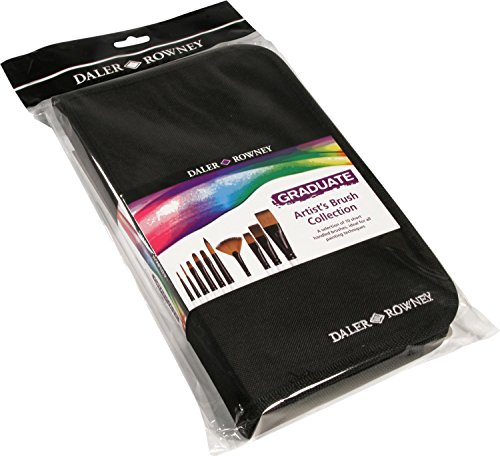 Daler Rowney Estuche con Cremallera con 10 Pinceles Graduate: Redondo 1, 4, 8, Liner Largo 3, Lengua de Gato 8, Plano Medio 4, 10, Angular 1/2”, Abanico 2, Plano Lavis 3/4” (212500100)