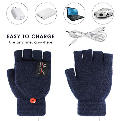 DaMohony Guantes de Punto Guantes de Invierno Completos Y de Medio Dedo con Calefacción Guantes con Calefacción por USB para Hombres Y Mujeres