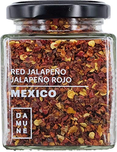 DAMUNE Chiles en Escamas: Jalapeño Rojo Escamas - 80 g, Chipotle Escamas - 80 g, Habanero Red Savina Escamas - 50 g y Habanero Scoprion Trinidad Escamasn - 60 g