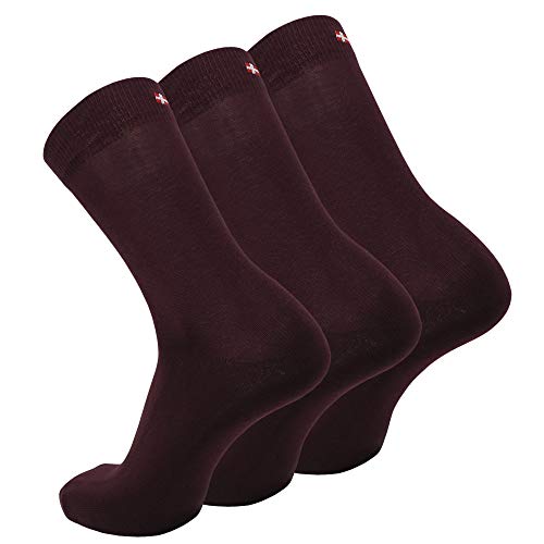 DANISH ENDURANCE Calcetines de Algodón, para Hombre y Mujer, Calcetines Clásicos de Vestir, Cómodos, Transpirables, para el Uso Diario, Negro, Gris, Rojo, Pack de 3 (Rojo, EU 39-42)