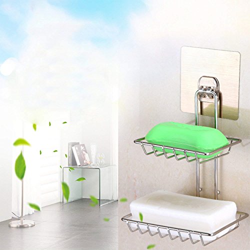 DAREN&KIWI Jabonera de Pared con Ventosa, 2 Capas de jabonera Acero Inoxidable, Jabonera autoadhesiva, Soporte de Pared sin perforación para la Cocina baño