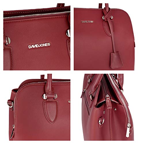 David Jones - Bolso de Mano Bugatti Mujer - Señora Tote Bag Cuero Genuino PU - Bolso de Hombro Bandolera Múltiples Bolsillos Cremallera - Shopper Asas Piel Trabajo Diario Elegante Moda - Rojo