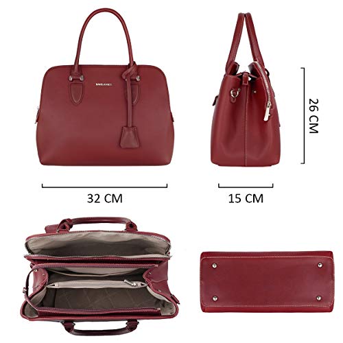 David Jones - Bolso de Mano Bugatti Mujer - Señora Tote Bag Cuero Genuino PU - Bolso de Hombro Bandolera Múltiples Bolsillos Cremallera - Shopper Asas Piel Trabajo Diario Elegante Moda - Rojo