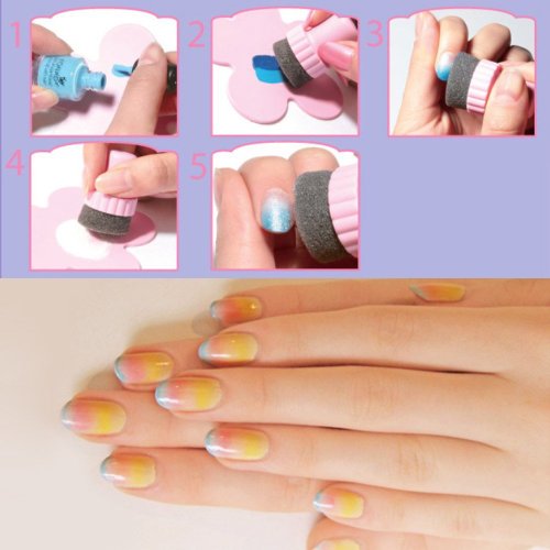 Davidsonne Nueva Nail Art Diseño Estampación 1 Stamper + 4 cambiable Esponja Shade Transferencia DIY