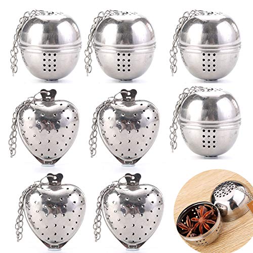 DBAILY Colador de Té de Acero Inoxidable, Plata Colador de Hojas Sueltas-Estilo de Cadena 8 Unidades Colador de Té Olla Caliente para Cocina y Sala de Estar