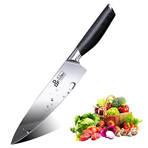 DDF iohEF Cuchillo de Cocina Profesional 20 cm, Cuchillo de Chef de Acero Inoxidable Alemán, Cuchillo de Chef Japonés con Hoja Fina Súper Afilada, Mango de Madera Ergonómico Resistente al Agua