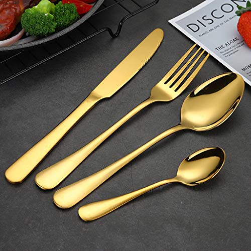 DDPHC 24pcs / Lot Juego de Tenedor de Cuchillo de Filete de Acero Inoxidable Dorado Conjunto de Cubiertos de Oro con Caja de Regalo de Madera