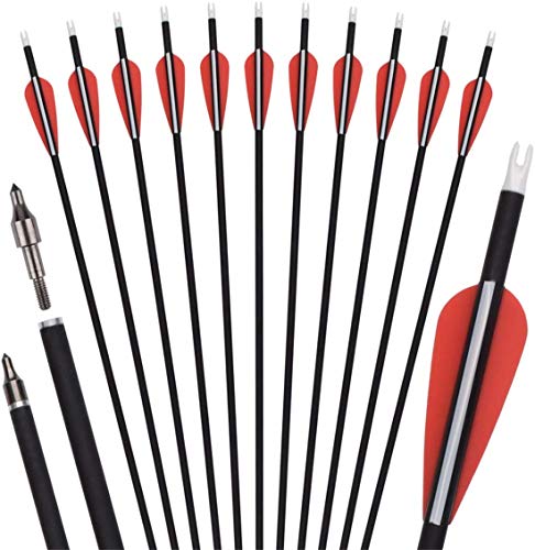 De 32 Pulgadas / 30 Pulgadas Caza Práctica Flechas con la Punta de Flecha reemplazable Spine 500 para el Compuesto y Arco recurvado. (12pack),30inch