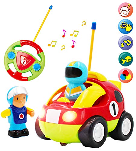 deAO Coche Adorable para Principiantes Cochecito a Control Remoto con Luces Música y Sonidos Figura de Conductor Extraíble (Coche de Carreras)