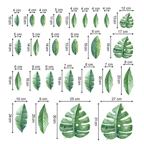 decalmile Pegatinas de Pared Planta Tropicales Vinilos Decorativos Verde Hojas Adhesivos Pared Sala Habitación Dormitorio Oficina