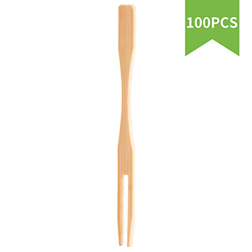 Decdeal 100PCS Tenedor de Frutas Postre Tenedores de bambú Mini selecciones de Alimentos Juego de Cocina Ensalada Bocadillo Banquete Buffet Catering Dos Puntas Palillos de Dientes romos