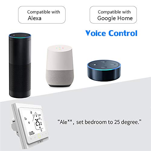 Decdeal - Termostato WiFi para caldera de Gas/Agua Termostato Inteligente programable - Función de Control de Voz - Compatible con Alexa, Google Home - Corriente de carga 5A