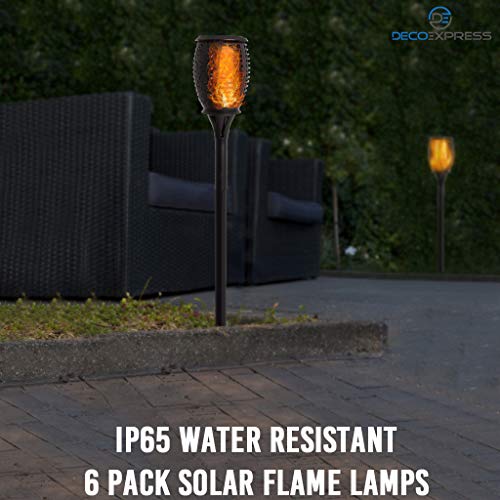 Deco Express Luces Solares Led Exterior Jardin, Pack de 6 Antorchas Solares Exterior Con Efecto Llama, Lampara Solar Recargable, Decoracion Jardin Patio Terraza Fiestas