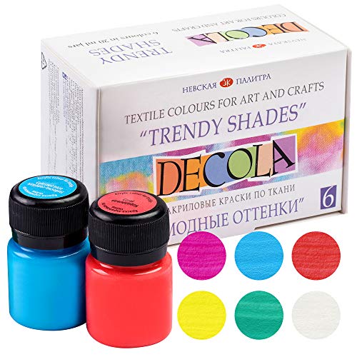 Decola Set Pintura Textil Acrilica | 6x20ml Colores trendy Por Ropa Resistentes En Lavadora | Hechos En Rusia da Neva Palette