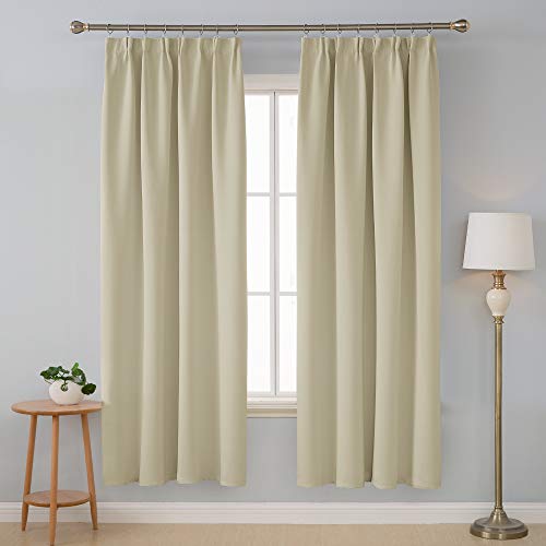 Deconovo Cortina Opaca Fruncida Termica Aislante Frío y Calor Suave 2 Unidades 140 x 175 cm Beige Oscuro