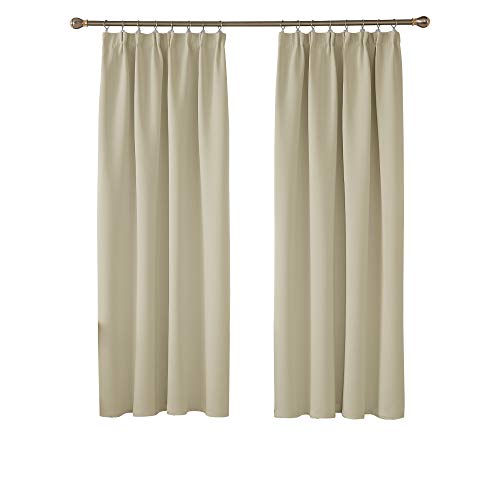 Deconovo Cortina Opaca Fruncida Termica Aislante Frío y Calor Suave 2 Unidades 140 x 175 cm Beige Oscuro