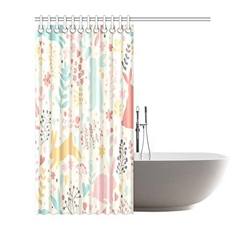 Decoración para el hogar Cortina de baño Conejos preciosos Corazones Flores Tela de poliéster infantil linda Cortina de ducha impermeable para baño, cortinas de ducha de 72 x 72 pulgadas Ganchos inclu