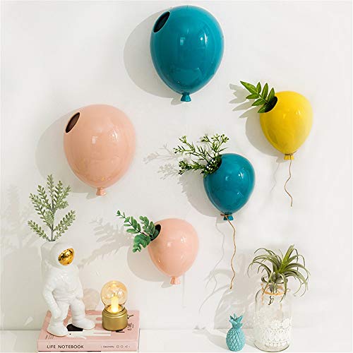 Decoración para la Pared Planter Cerámica Colgante Globo Heladería florero Kinder decoración de la Pared Colgante Decoración para el hogar y la Oficina (Color : Blue, Size : L)