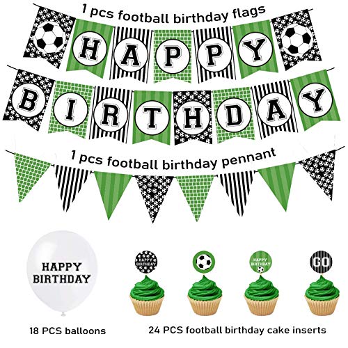 Decoraciones de fiesta de cumpleaños temáticas de fútbol, 47pcs Banner de cumpleaños de fútbol, adornos para tartas, globos, para niños, fanáticos del fútbol, tema deportivo, suministros para fiestas