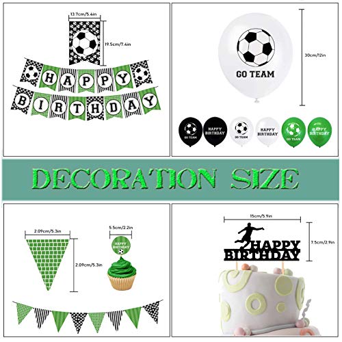 Decoraciones de fiesta de cumpleaños temáticas de fútbol, 47pcs Banner de cumpleaños de fútbol, adornos para tartas, globos, para niños, fanáticos del fútbol, tema deportivo, suministros para fiestas