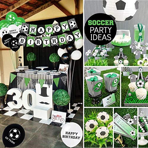 Decoraciones de fiesta de cumpleaños temáticas de fútbol, 47pcs Banner de cumpleaños de fútbol, adornos para tartas, globos, para niños, fanáticos del fútbol, tema deportivo, suministros para fiestas