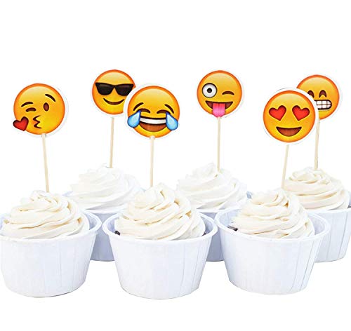 Decoraciones para cupcakes con emoji, 48 piezas/conjunto, dos caras de emoticonos, para decoración de tartas de cumpleaños, decoración de pasteles, accesorios de fiesta para bodas, baby shower