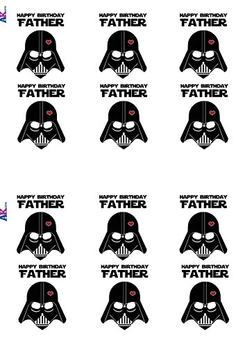 Decoraciones para tartas de Star Wars con la inscripción "Happy Birthday Father", 12 obleas comestibles