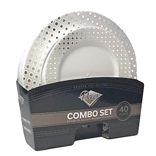 Decorline - Set de Platos de Plástico para Fiestas - Sofisticado y Plateado - Colección Sphere - Platos Desechables de Plástico Resistente - Vajilla de Plástico para Toda Ocasión - 40 Piezas