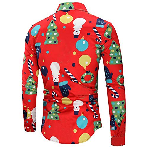 DEELIN Navidad Camisa De Manga Larga, Los Hombres Copos De Nieve Casual Santa Candy Impresa Camisa De Navidad Blusa Superior