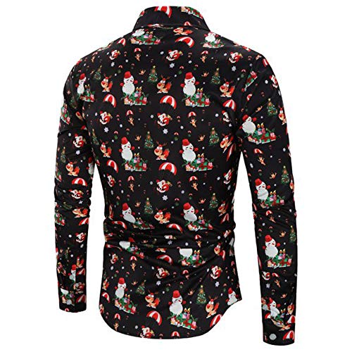 DEELIN Navidad Camisa De Manga Larga, Los Hombres Copos De Nieve Casual Santa Candy Impresa Camisa De Navidad Blusa Superior