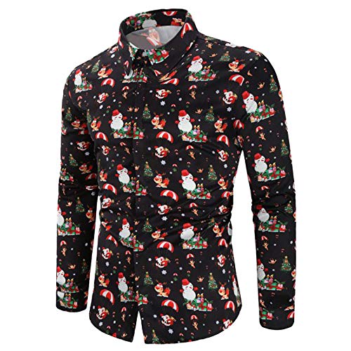 DEELIN Navidad Camisa De Manga Larga, Los Hombres Copos De Nieve Casual Santa Candy Impresa Camisa De Navidad Blusa Superior