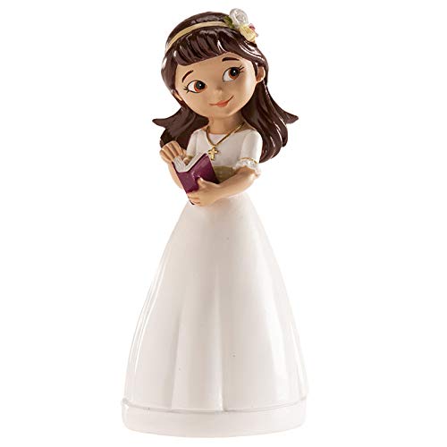 dekora Figura Decorativa Niña para Tarta de Primera Comunion-13 cm, Blanco, 13 cm