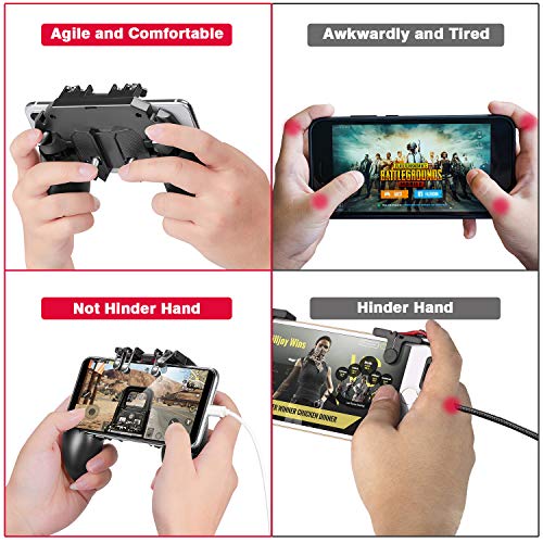 DELAM - Controlador de juegos móvil con disparadores L1R1 L2R2, mando móvil PUBG 6 dedos, mando a distancia con mando a distancia, teclas de objetivo para iPhone Android y iOS de 4,7 a 6,5 pulgadas