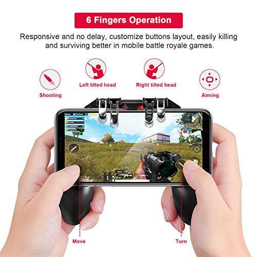 DELAM - Controlador de juegos móvil con disparadores L1R1 L2R2, mando móvil PUBG 6 dedos, mando a distancia con mando a distancia, teclas de objetivo para iPhone Android y iOS de 4,7 a 6,5 pulgadas