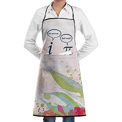 Delantal De Chef,Get Real Be Rational Pi Delantal De Babero Matemático Divertido Impresión Divertida Delantales De Cocina Casera para Adultos Cocina Hornear Elaboración 52x72cm