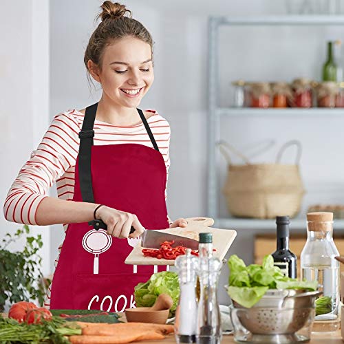 Delantal de Cocina Impermeable con Bolsillos Correa para el Cuello Ajustable Delantales Hombre Mujer Delantal Cocinero Mandil Cocina para Jardinería Restaurante Barbacoa Cocinar Hornear (Rojo)