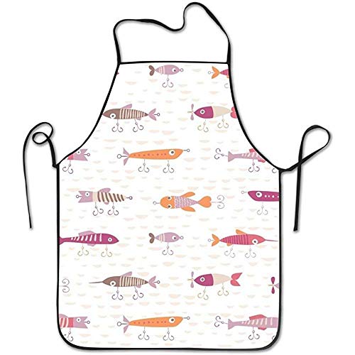 Delantal De Cocina Pesca Señuelo Fun Wo Restaurant Delantal Babero Hombres Personalizar Delantales De Cocina Mujer Suave Ajustable Ajustable Día De La Madre Panadería Home Chef Co